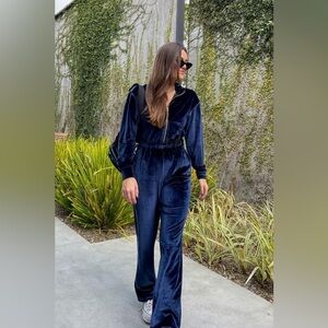 Fabletics Zip Up Wide Leg Onesie Velour Jumpsuit Size Small